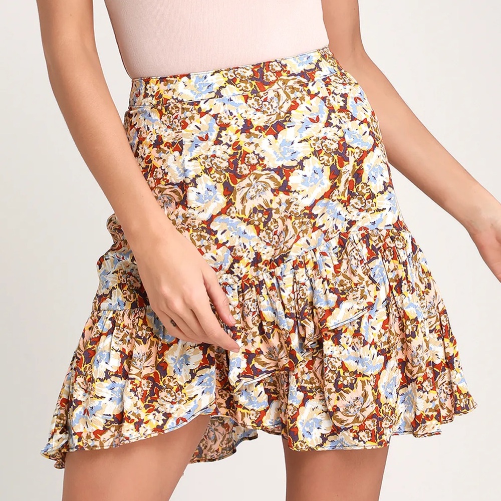 Free People Nadia Wrap Effect Ruffle Floral Miniskirt Size 2